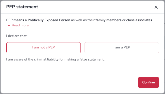 PEP-utskriftsvindu i 4fund.com-kontoverifiseringsprosessen