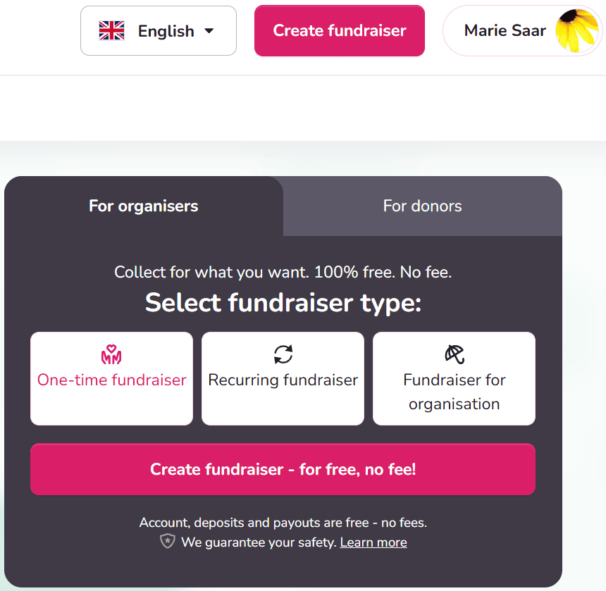 4fund.com account dashboard with the user profile menu in the top-right corner