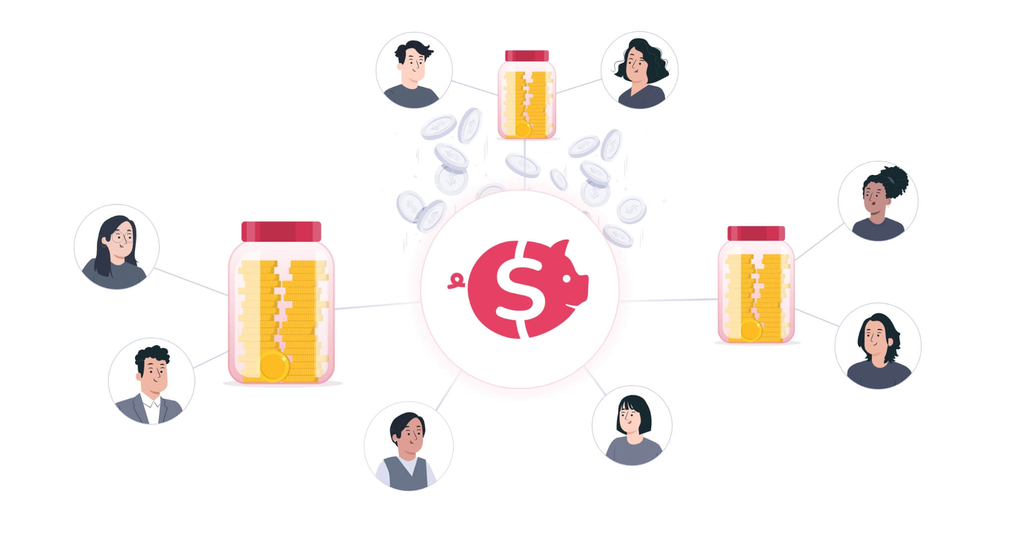 The graphic shows the network that is built around the main fundraiser. Donations came from single donors and donation boxes that collected money from other people.