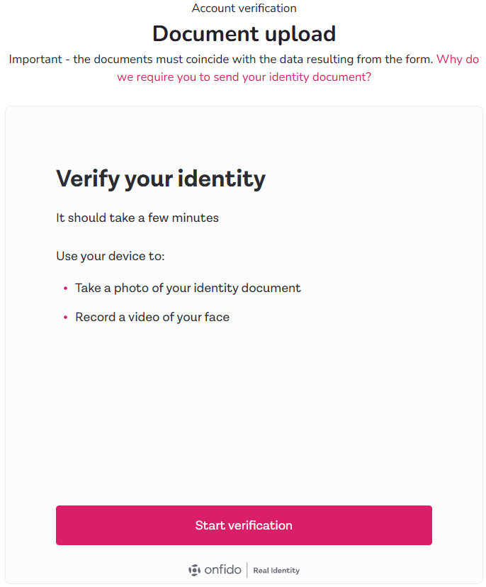 4fund.com identity verification screen with the Start verification button