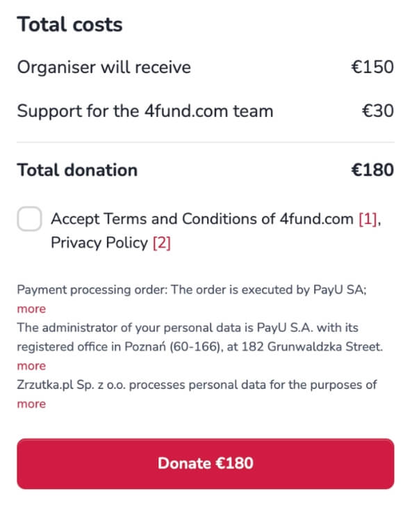 Donation summary and final confirmation screen