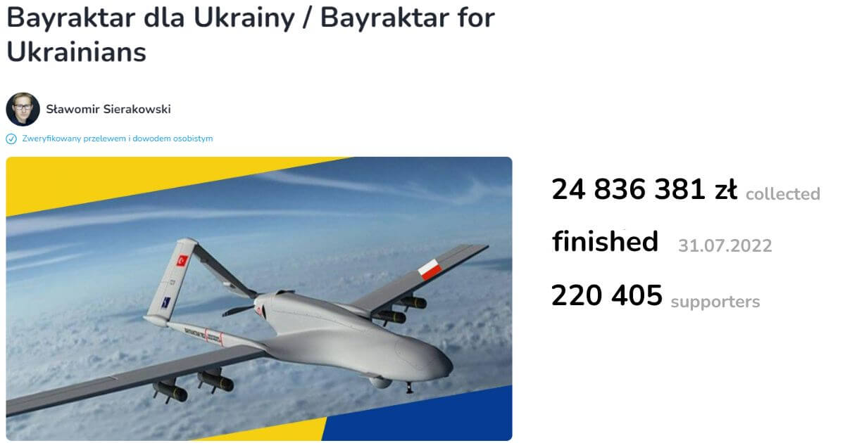 Slika prikazuje kampanju prikupljanja sredstava Bayraktar za Ukrajince.
