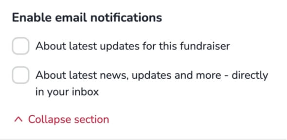 Options to receive updates and newsletter