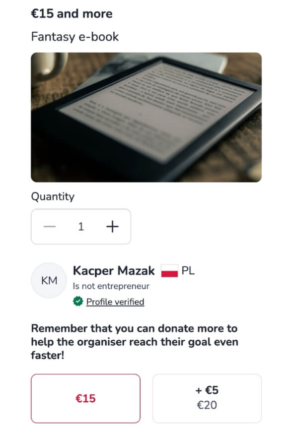 Selecting an offer or reward linked to donation