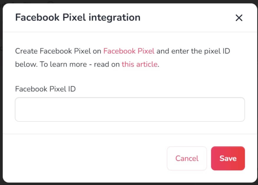 Picture shows Facebook Pixel integration.