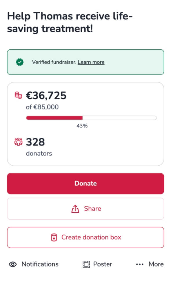 Screenshot of buttons below fundraiser summary.