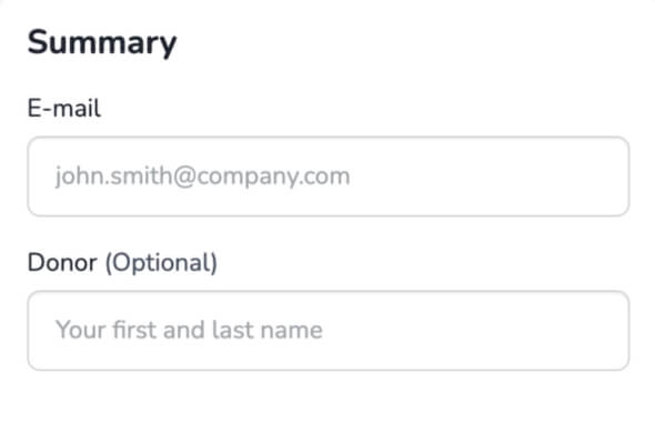 Entering email and donor name during donation