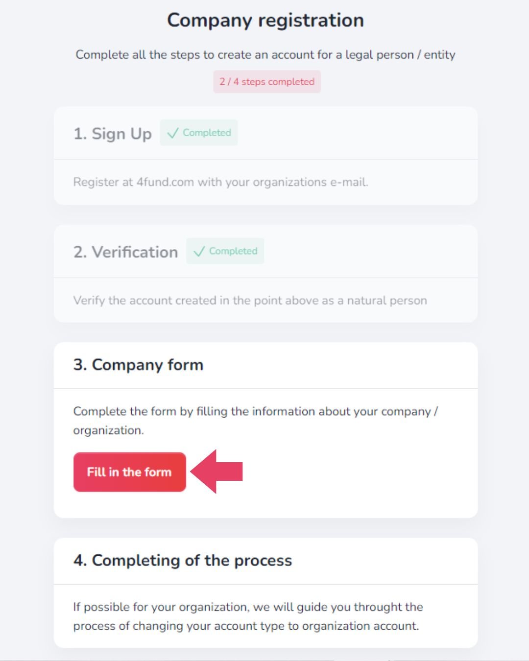 The screenshot shows the third step of the account registration process - filling in the form.