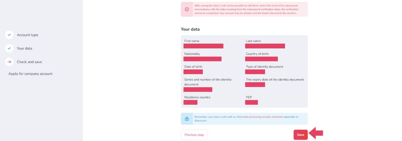 The screenshot shows a screen with the natural person's data filled in.