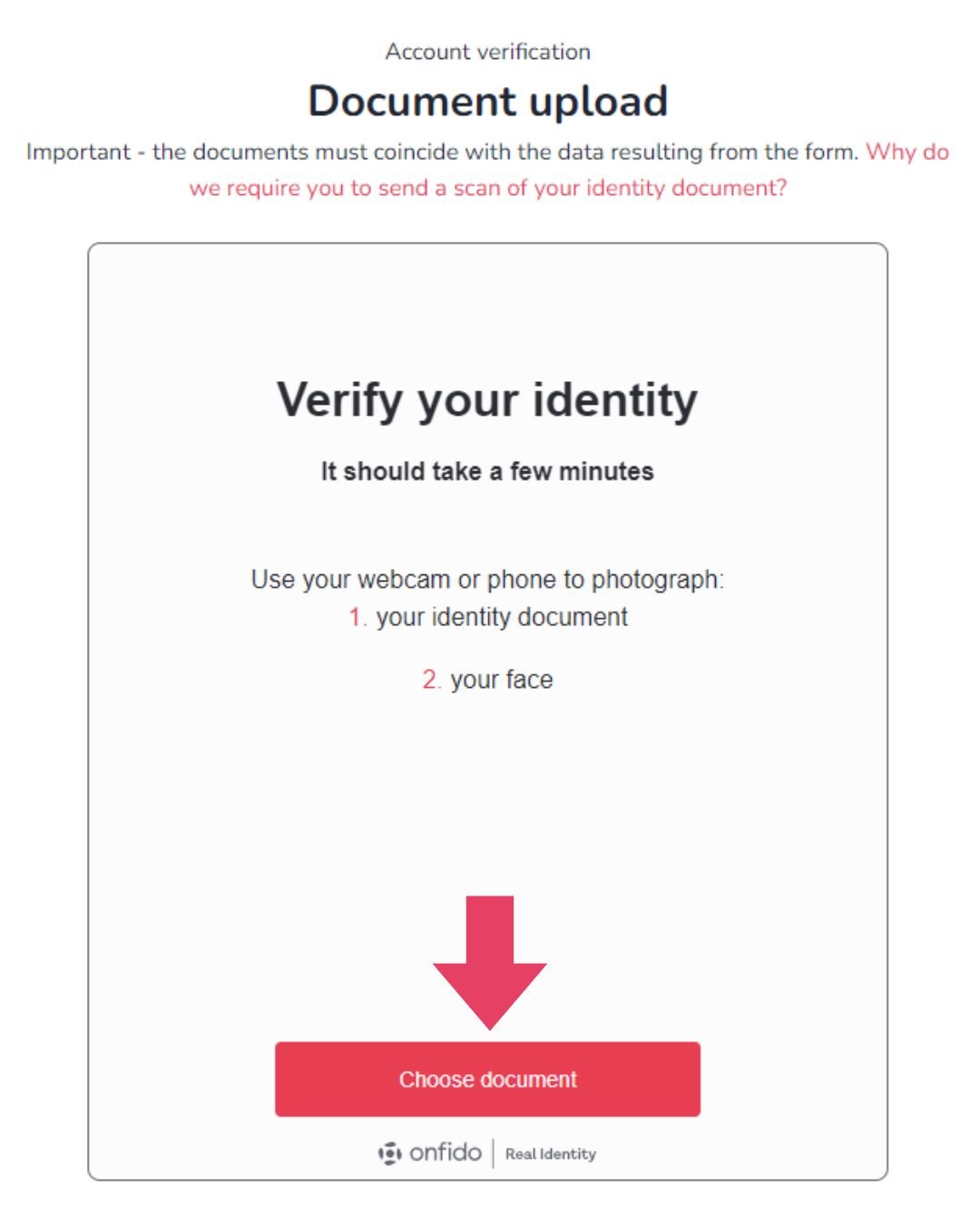 The screenshot shows the process of adding a document to verify a natural person.