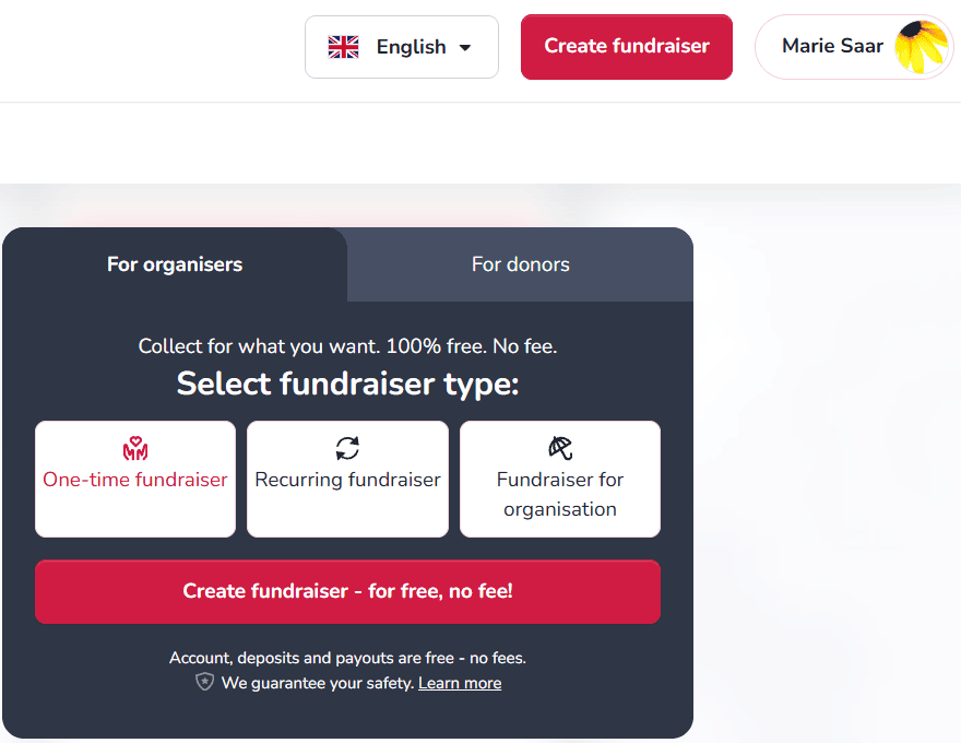 4fund.com-dashbordet med brukerprofilmenyen øverst til høyre