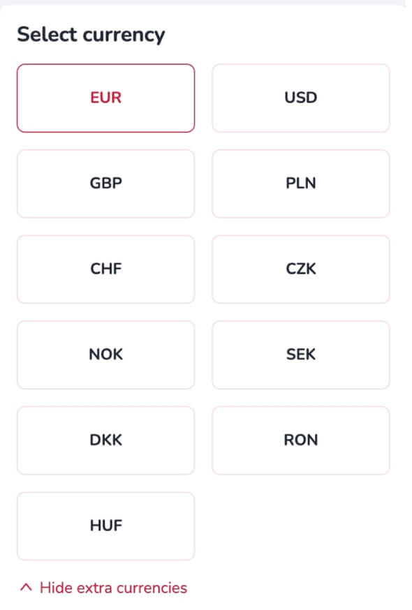 Currency selection on donation page