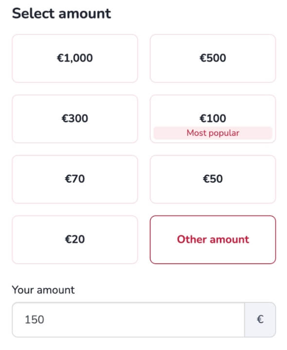 Selecting donation amount or entering custom value